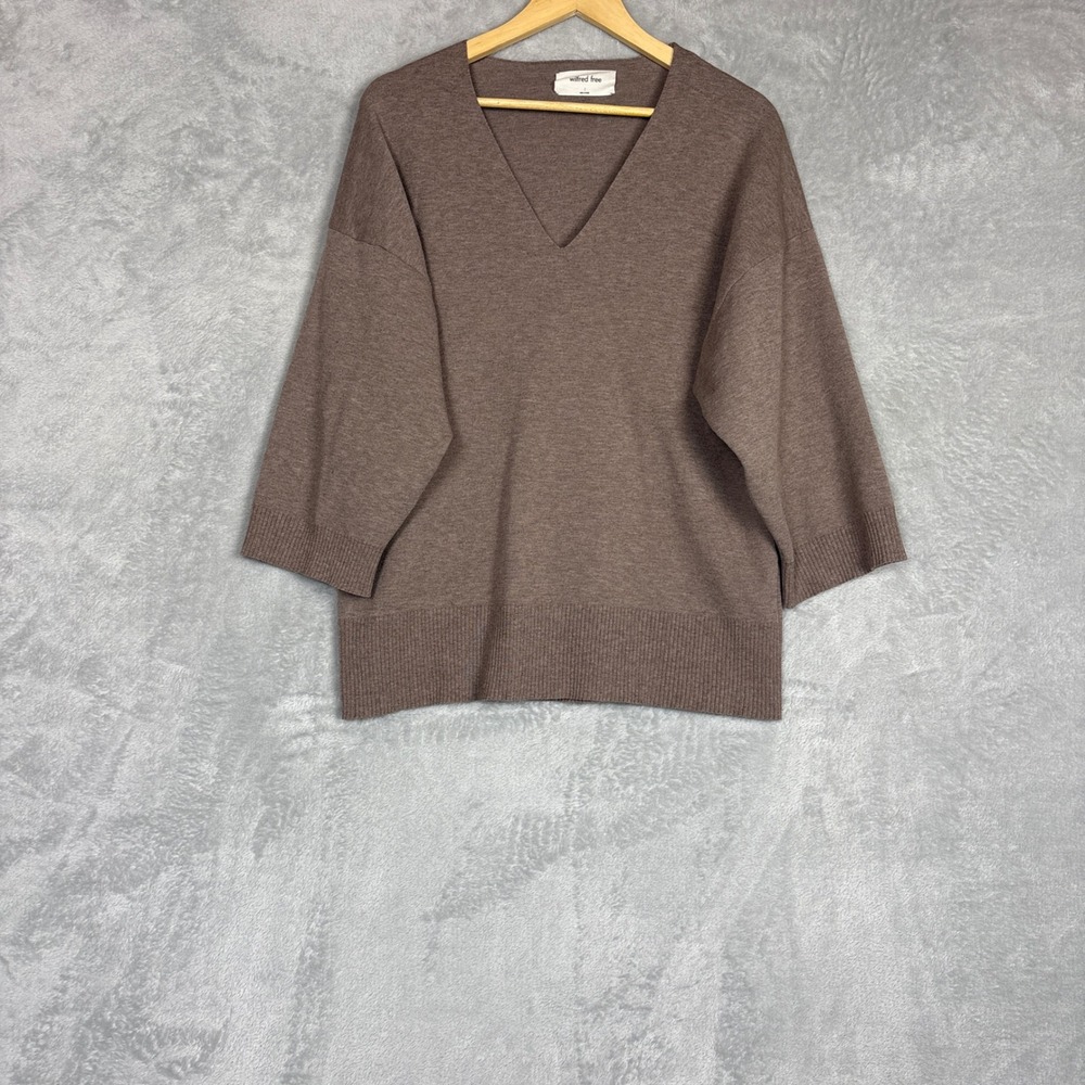 Wilfred Free Aritzia Taupe Brown V-Neck Oversized 3/4 Sleeve Sweater Size 1